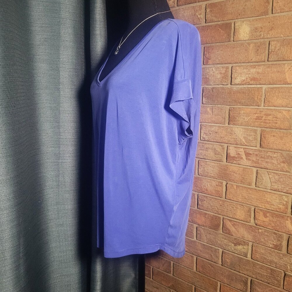 Naked Zebra Blue/Periwinkle V-Neck Short Sleeved Blouse w/Back Cutouts - Size M - Picture 3 of 10